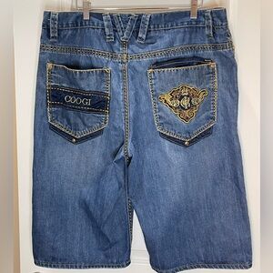 COOGI Blue Jean Shorts Embroidered 100% Cotton Streetwear Y2K Skate Size 38